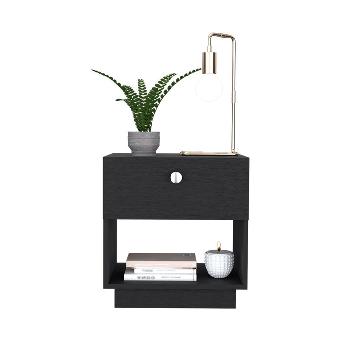 18.5" x 15.8" x 19.7" One Drawer Faux Wood Nightstand - Black