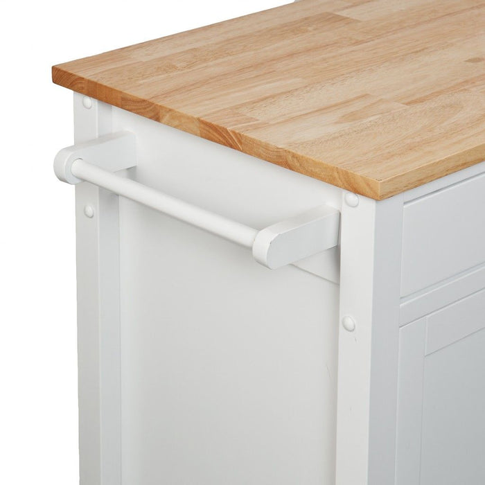42" Butcher Block And Iron Rolling Kitchen Cart With Storage - Natural / White