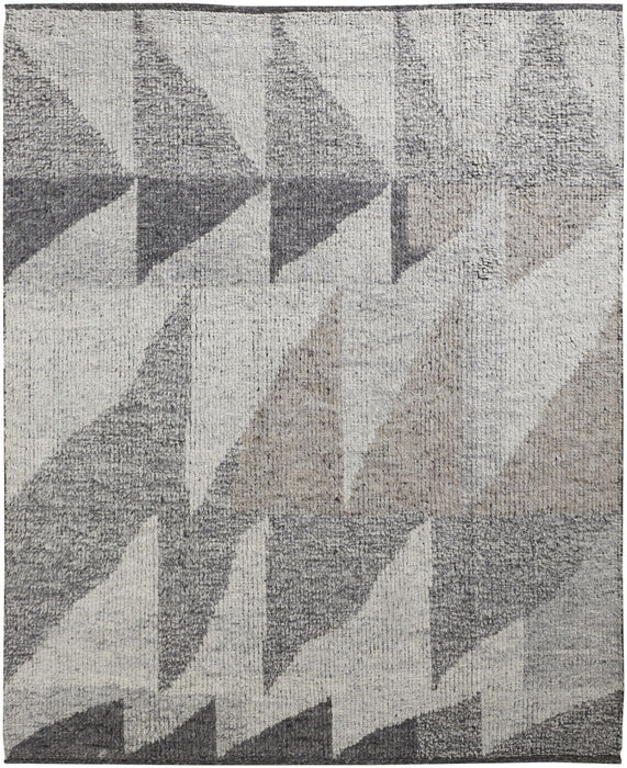 6' x 9' Wool Geometric Hand Knotted Area Rug - Gray And Ivory