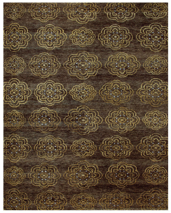 9' X 12' Floral Hand Knotted Area Rug (744335) - Brown / Yellow / Gold