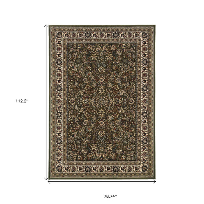 7' X 10' Oriental Area Rug - Green And Ivory