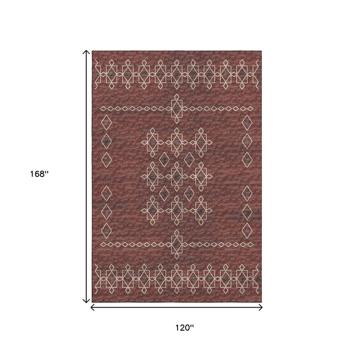 10' X 14' Tribal Washable Area Rug With UV Protection (644814) - Burnt Sienna / Ivory / Black