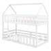 Giga twin over twin house bunk bed with safety fence and door, featuring a cozy, playful design for children's bedroom.
