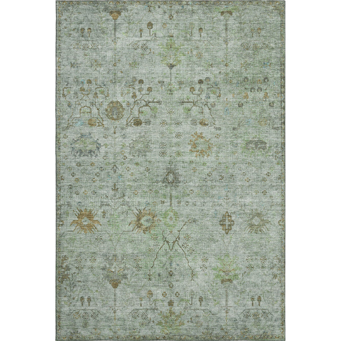 10' X 14' Oriental Washable Area Rug With UV Protection (709768) - Artichoke Green / Copper / Gray