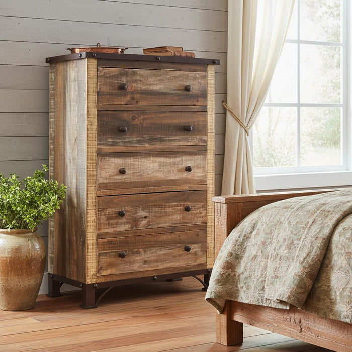 Solid Wood Five Drawer Chest - Brown