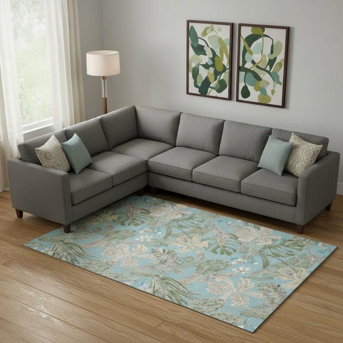 10' X 14' Floral Washable Area Rug With UV Protection (697848) - Teal / Green / Ivory