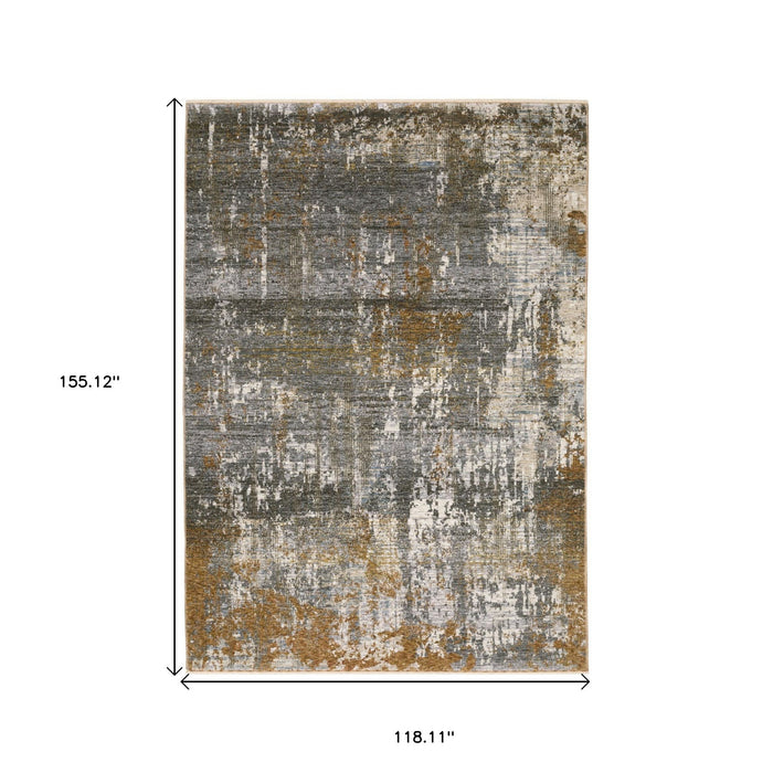 10' X 13' Abstract Area Rug With Fringe - Gray And Gold
