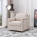 Giga 360-degree swivel armchair with skin-friendly fabric, ergonomic design, and brass nail decorative accents.