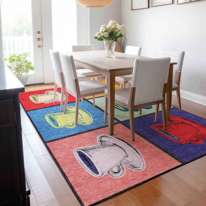 9' X 12' Cottage Geometric Washable Area Rug With UV Protection - Blue