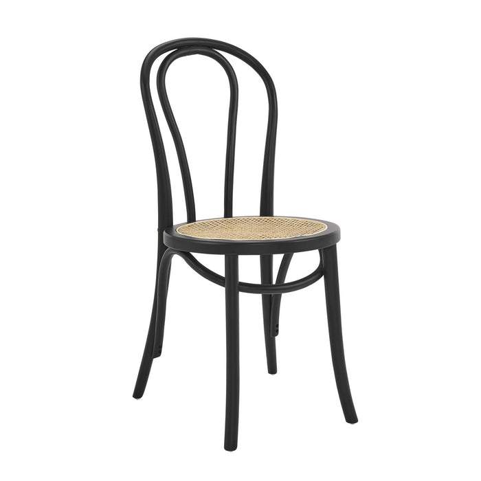 Solid Wood Rattan Curved Back Dining Side Chairs (Set of 2) - Black