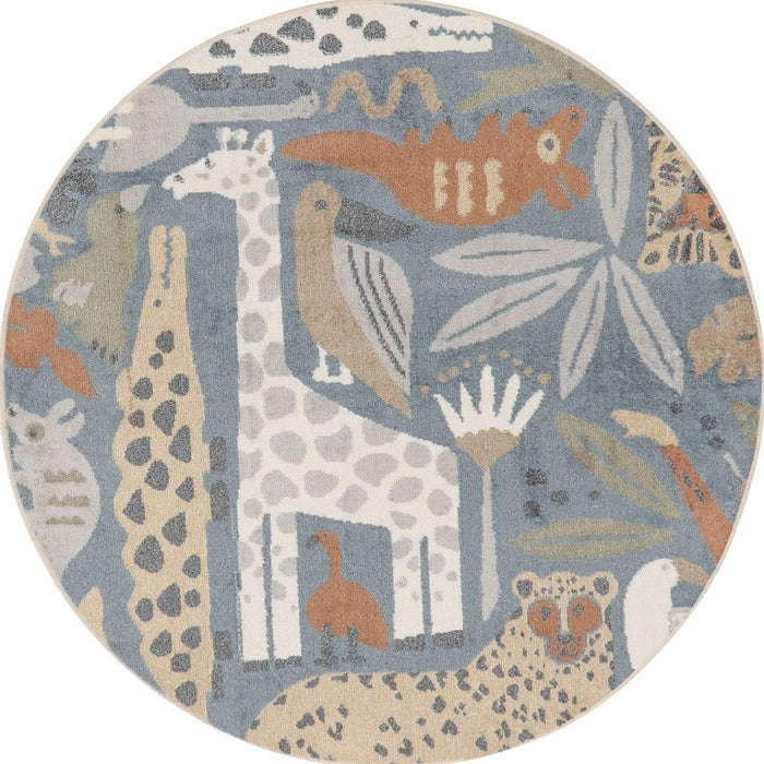 8' Animal Print Round Rug (572810) - Blue
