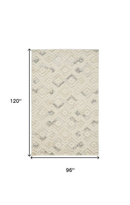 8' x 10' Wool Geometric Tufted Handmade Area Rug - Gray And Ivory