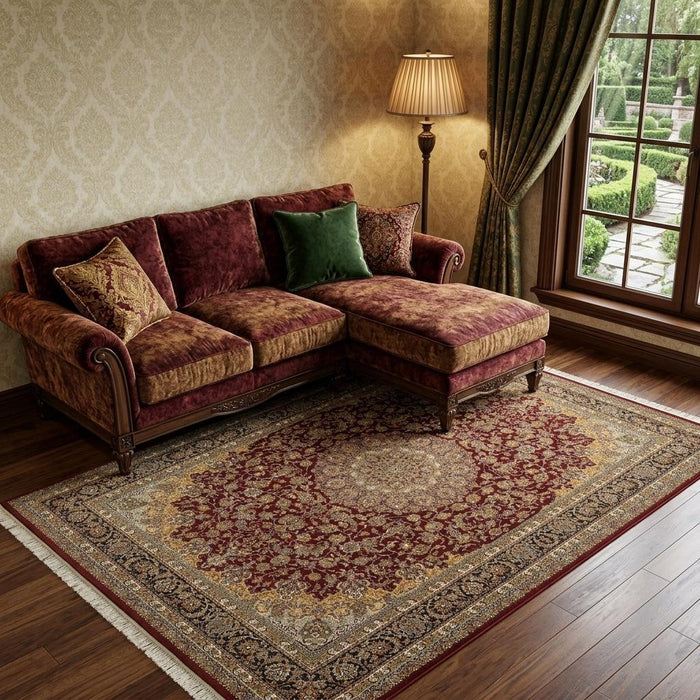 10' X 13' Medallion Area Rug With Fringe (574479) - Ivory / Red / Orange