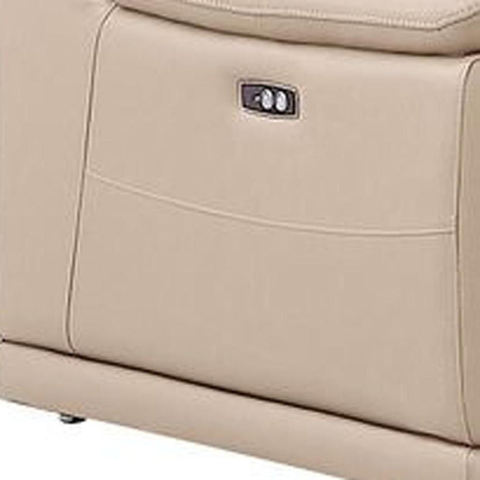 Leather Modular L Shaped Seven Piece Corner Sectional With Console - Beige