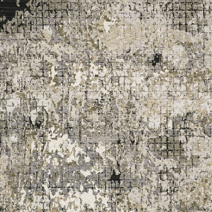 7.9' x 11.2' Abstract Power Loom Stain Resistant Area Rug - Grey Ivory Beige Charcoal Black Tan And Brown