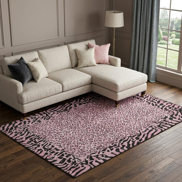 10' X 14' Animal Print Washable Area Rug With UV Protection (692052) - Pink / Black