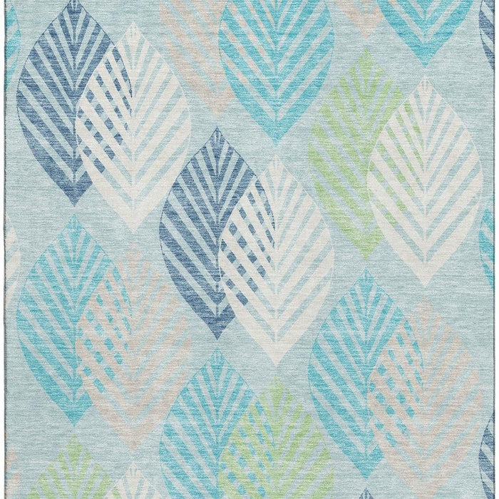 9' X 12' Transitional Floral Washable Area Rug With UV Protection - Teal
