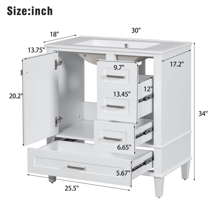 Modern Giga bathroom vanity with sink, solid wood frame, soft closing door, and three drawers for stylish bathroom storage.