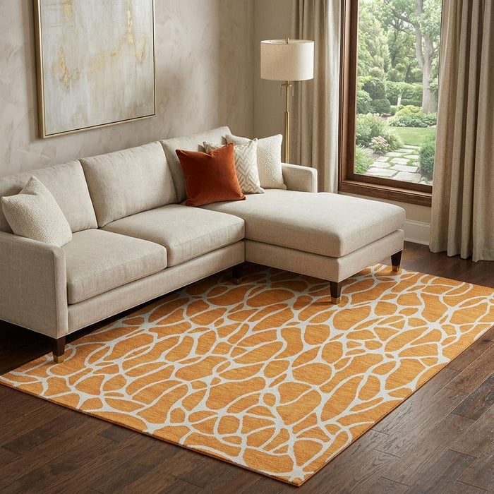 10' X 14' Geometric Washable Area Rug With UV Protection (680427) - Orange / Ivory