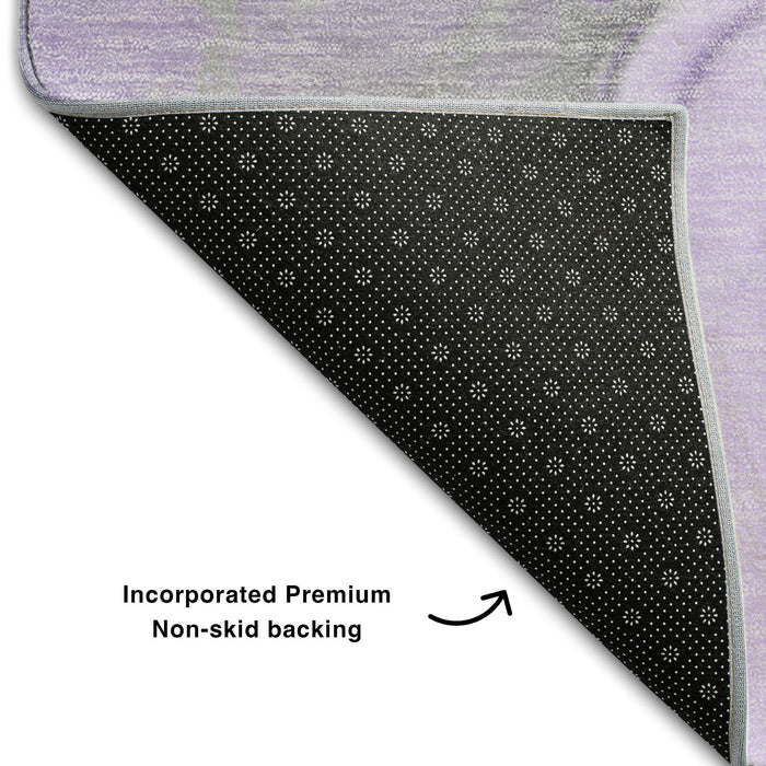 8' Abstract Washable Round Rug With UV Protection (646837) - Purple / Gray / Ivory