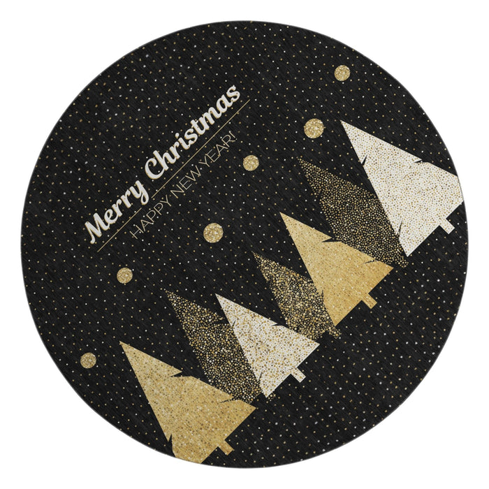 8' Christmas Tree Washable Round Rug With UV Protection (646466) - Black / Gold / Ivory