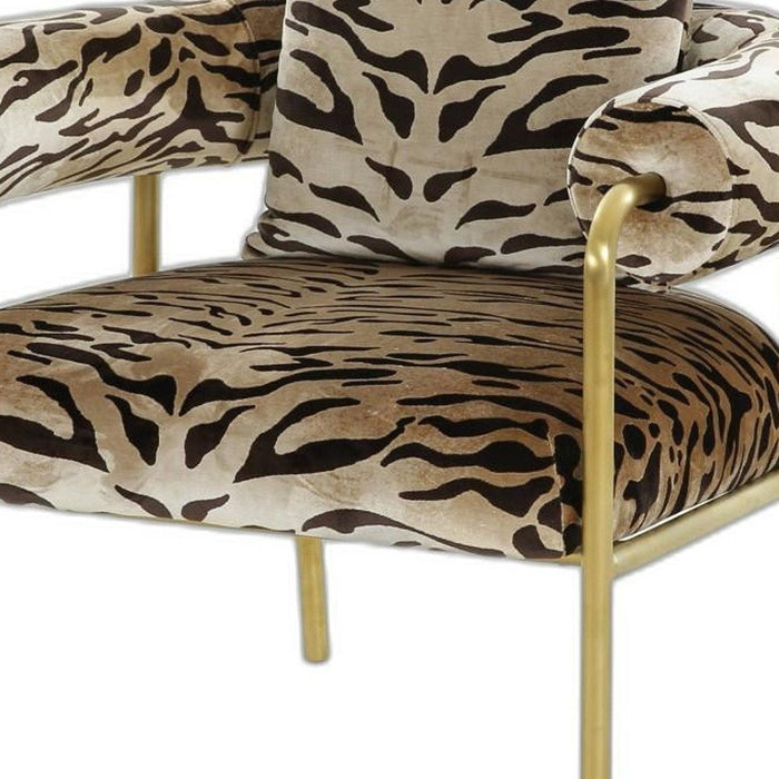 100% Polyester Animal Print Arm Chair - Beige, Black And Gold