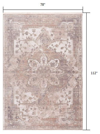 7' x 9' Medallion Power Loom Area Rug - Beige And Ivory