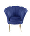 Giga Angelina scalloped back barrel accent chair with metal legs, plush upholstery, stylish design, and modern aesthetic.