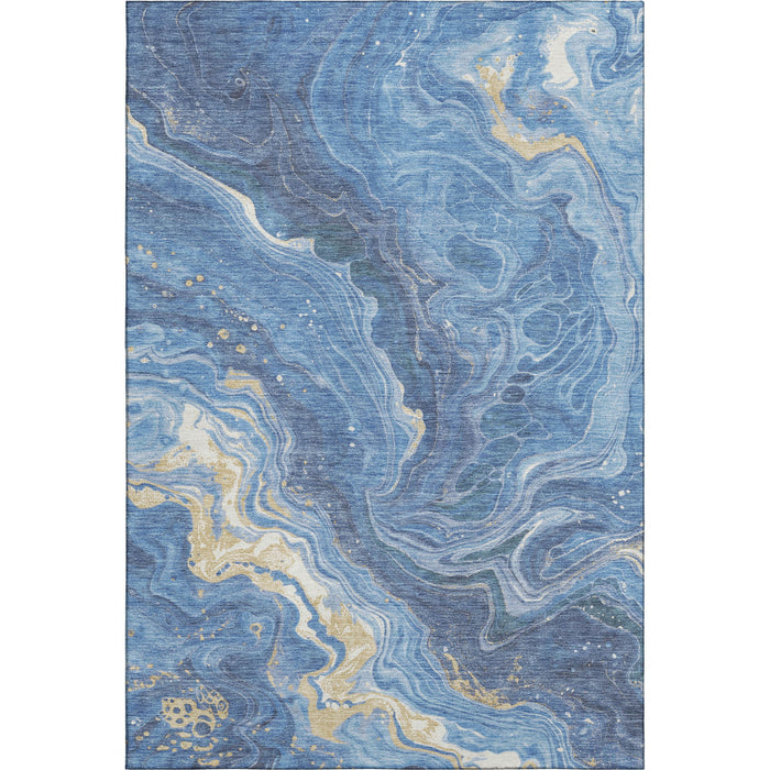 10' X 14' Abstract Washable Area Rug With UV Protection (697632) - Blue / Gold / Ivory