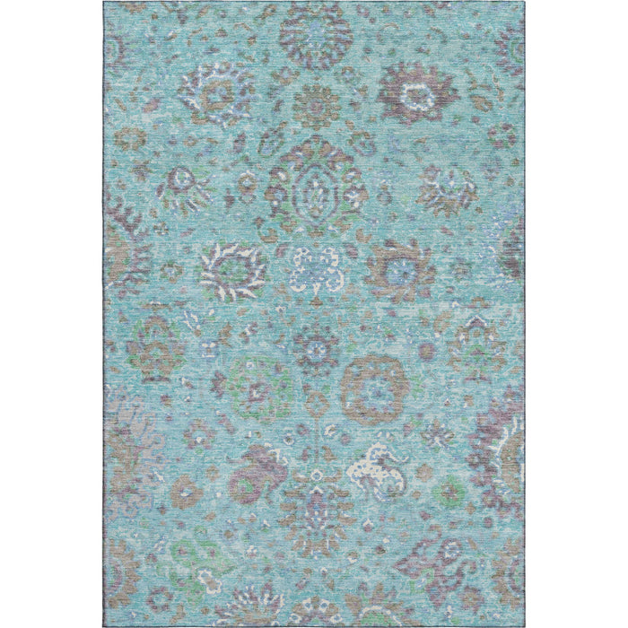 10' X 14' Oriental Washable Area Rug With UV Protection (710993) - Teal / Gray / Ivory