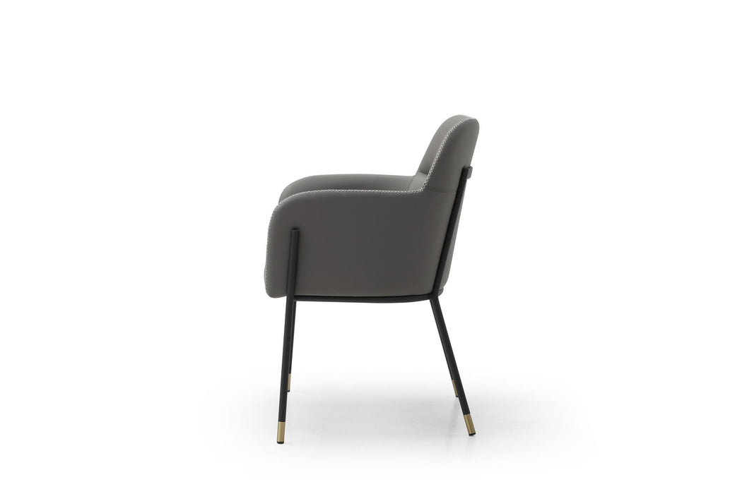 Faux Leather Upholstered Dining Arm Chair - Dark Gray / Black