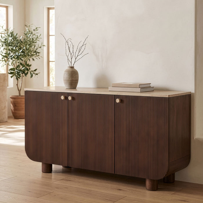Cressa Mango Wood Sideboard by Meridian Furniture with sleek doors and natural wood grain finish, modern storage design.
