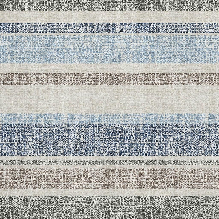 10' X 14' Striped Washable Area Rug With UV Protection (718617) - Navy Blue / Beige