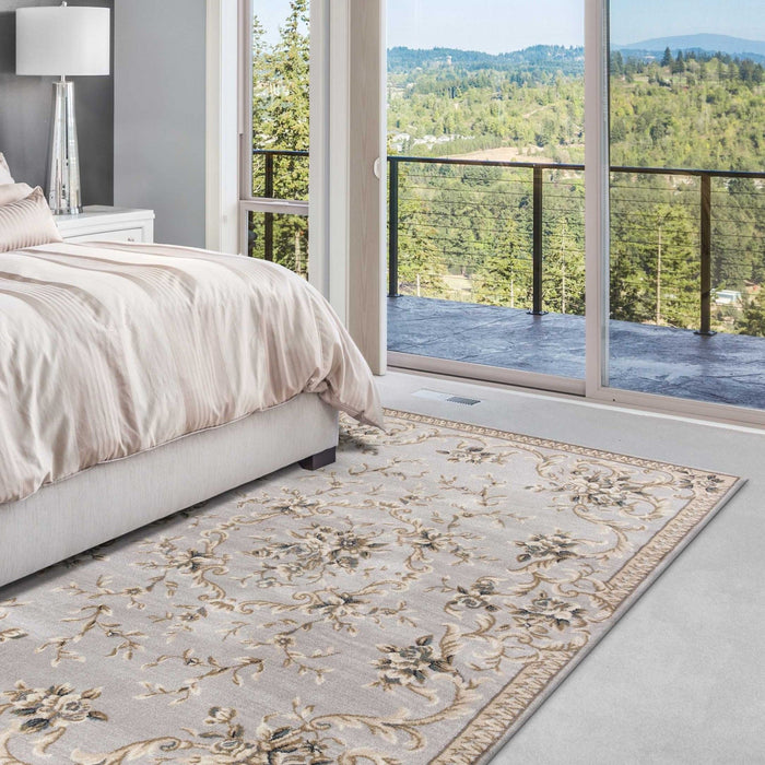 9' x 12' Bordered Floral Indoor Area Rug - Light Gray