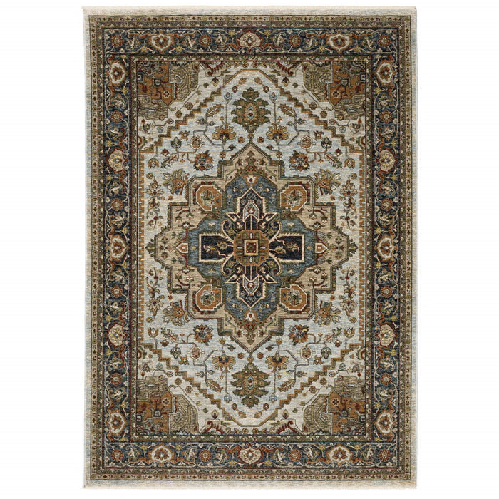 8' x 11' Oriental Power Loom Area Rug With Fringe - Beige And Ivory