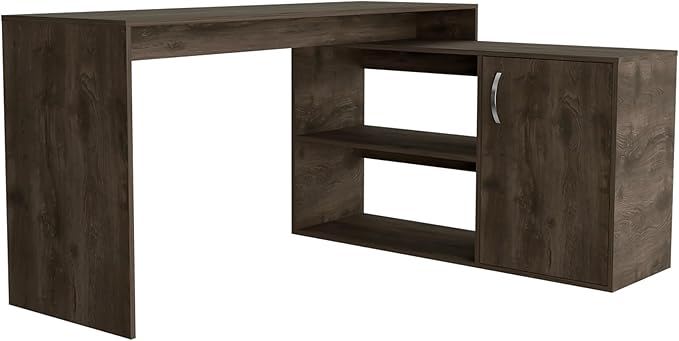 Sleek And Luxurious Ergonomic Office Desk With Storage - Dark Brown