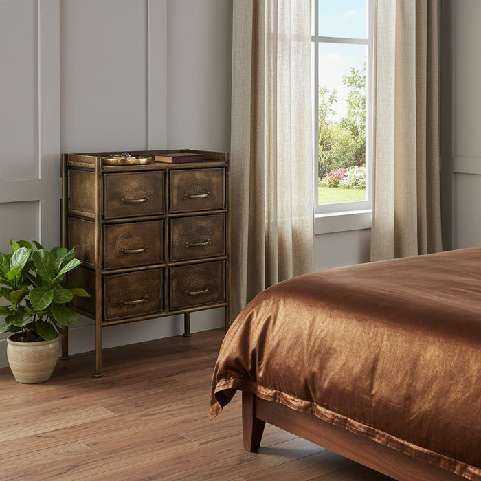 Metal Six Drawer Chest - Bronze