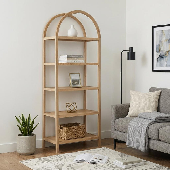 Five Tier Arched Top Bookcase - Natural