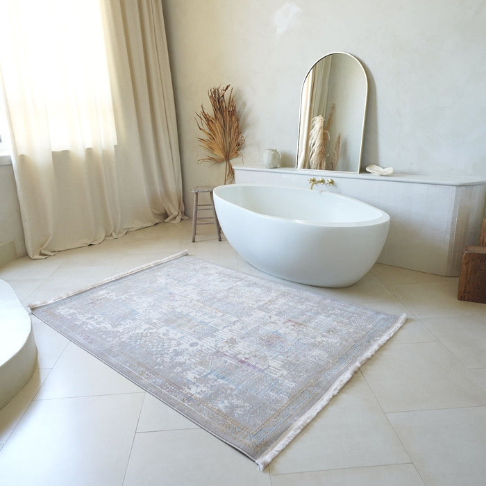9' x 12' Oriental Power Loom Washable Non Skid Area Rug - Beige And Ivory