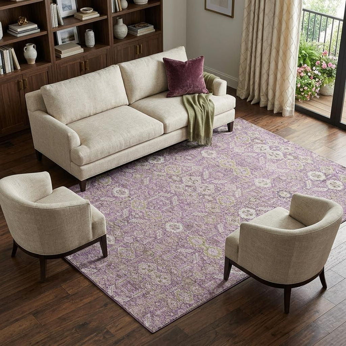 9' X 12' Tribal Washable Area Rug With UV Protection (649881) - Lavender / Ivory