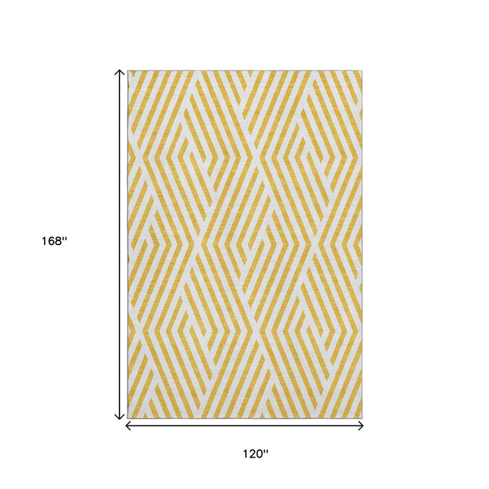 10' X 14' Geometric Washable Area Rug With UV Protection (648610) - Yellow / Ivory