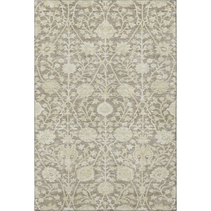 10' X 14' Floral Washable Area Rug With UV Protection (684004) - Coffee / Beige