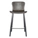Set of two HomeRoots gray and black steel low back counter height bar chairs with modern design.