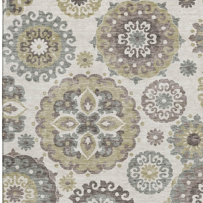10' X 14' Medallion Washable Area Rug With UV Protection - Beige And Brown