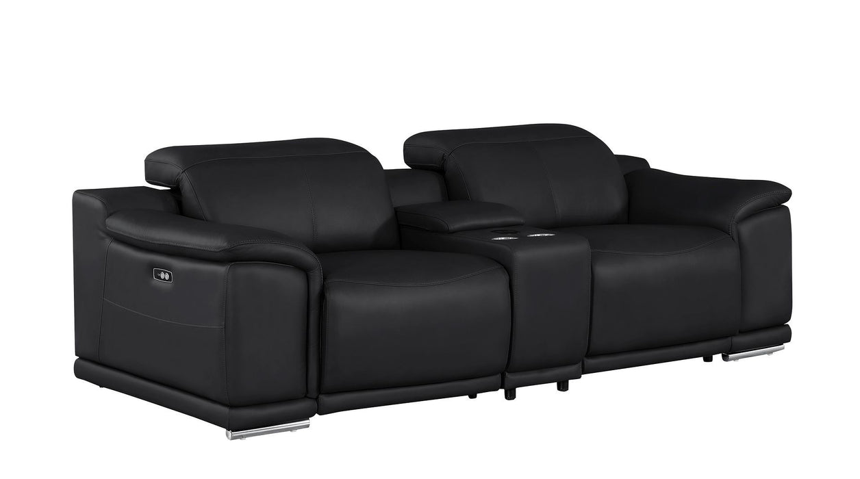 Leather Power Reclining Loveseat (643824) - Black / Silver