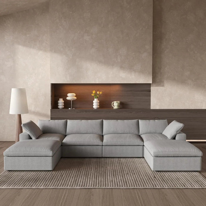 160" 2 Piece Living Room Set Blend Modular Sofa With Ottoman Storage - Light Gray