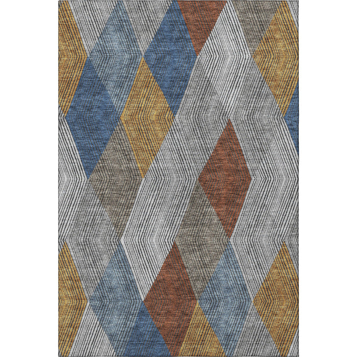 10' X 14' Geometric Washable Area Rug With UV Protection (676182) - Gray / Blue / Gold