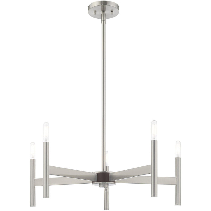 20'' Five Light Dimmable Chandelier With Shades - Nickel / Pearl Silver