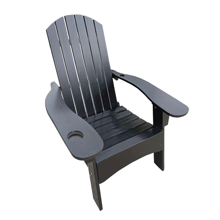 Giga outdoor Adirondack arm chair with built-in umbrella hole on the arm, made of wood for outdoor or indoor relaxation.
