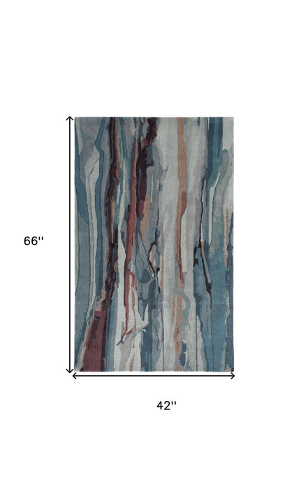 4' x 6' Wool Abstract Hand Tufted Area Rug - Blue And Orange